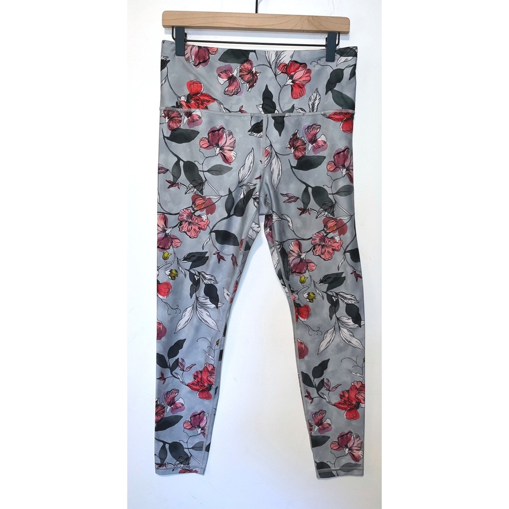 Athleta Elation Tight Leggings Large Grey Floral High Rise Yoga Pants - Picture 3 of 7